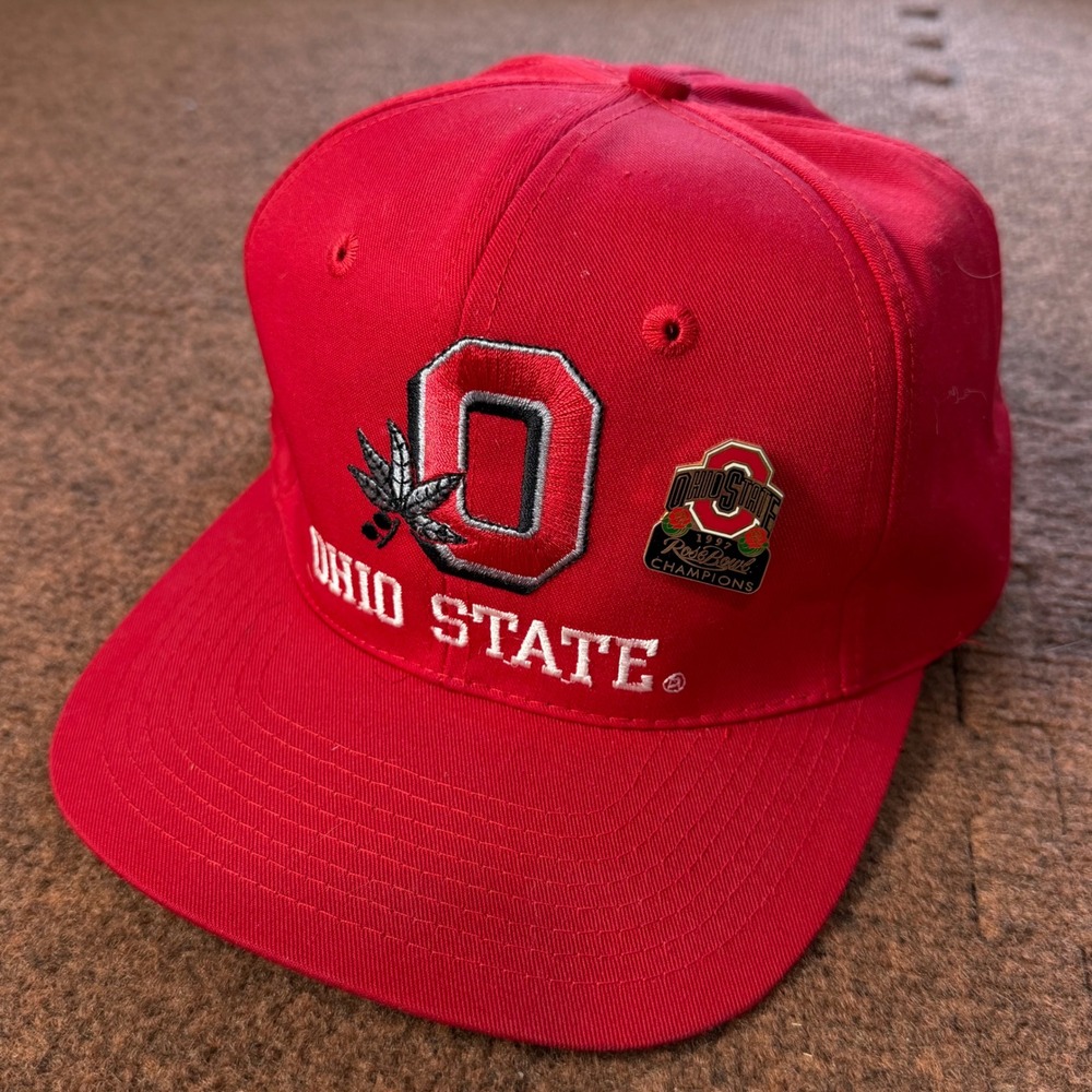 Vintage Ohio State Buckeyes Snapback Hat Twins Enterprise 1997 Rose Bowl Pin Red